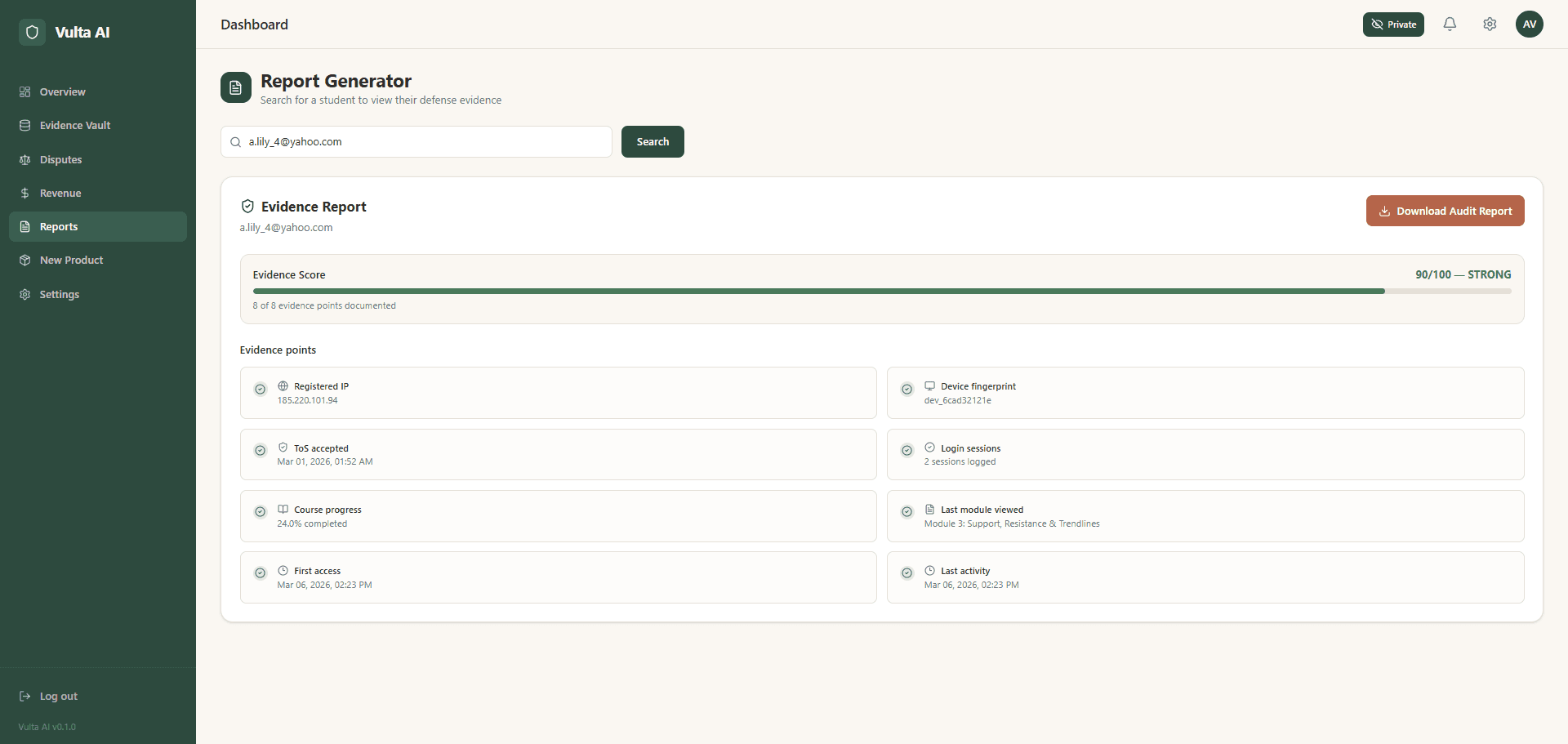 Vulta AI — dispute evidence package